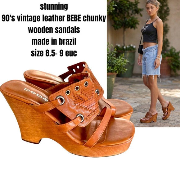 bebe Shoes - Stunning  rare vintage 90s Bebe chunky wooden platform sandals 8.5-9 EUC
